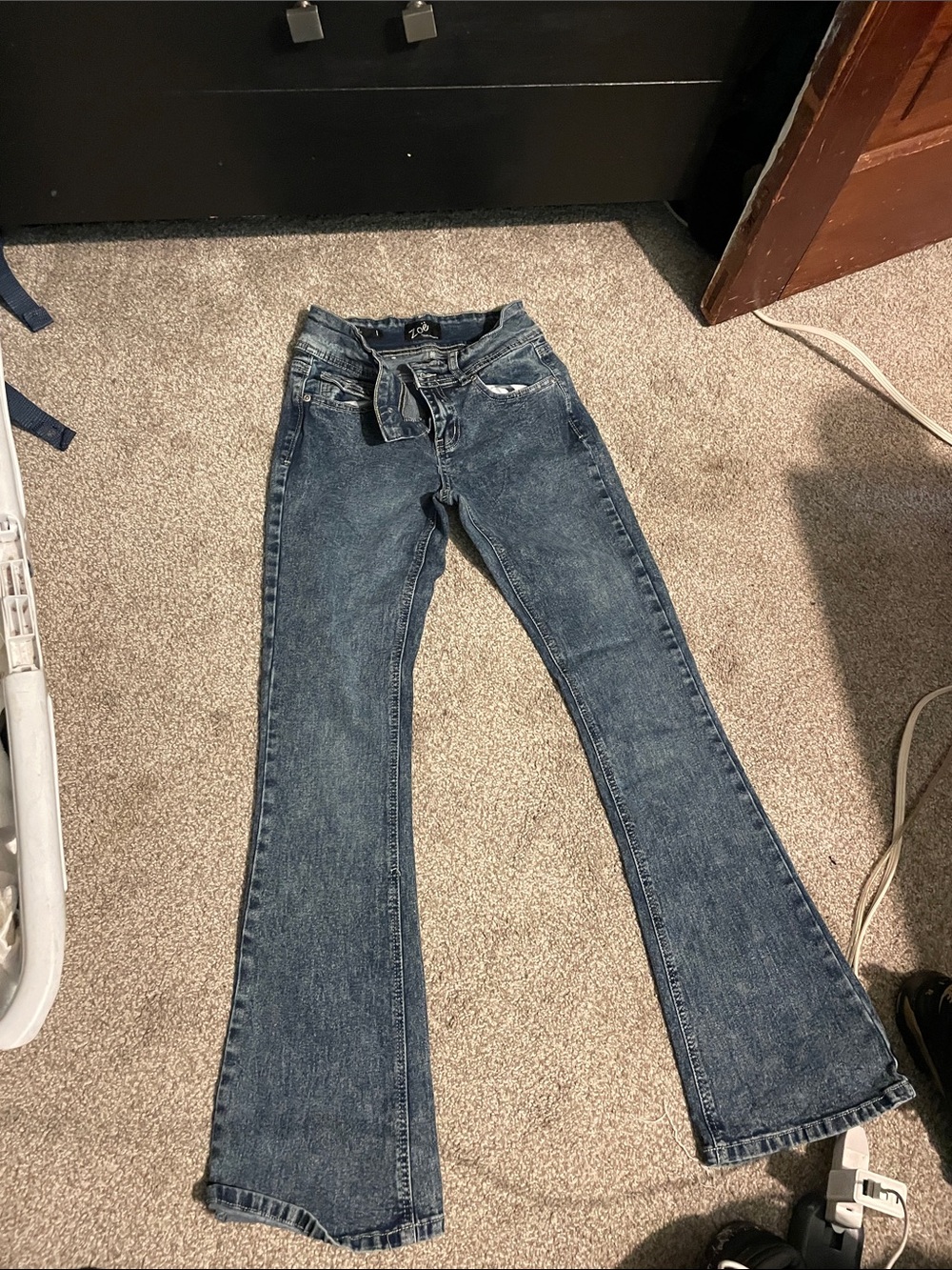 High-Rise Flare Jeans with Self-Tie Waist - Dark Blue